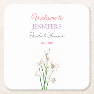 Dessous-de-verre Carré En Papier Calligraphie Élégante Florale Bienvenue Enterremen