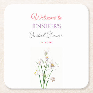 Dessous-de-verre Carré En Papier Calligraphie Élégante Florale Bienvenue Enterremen
