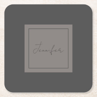 Dessous-de-verre Carré En Papier Calligraphie Élégante Plaque Simple Nom Gris