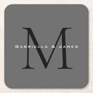 Dessous-de-verre Carré En Papier Calligraphie gris-noir monogramme