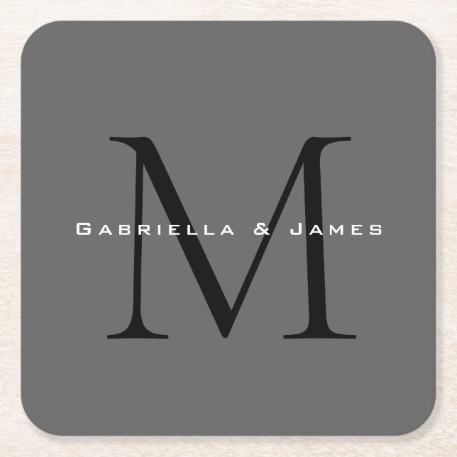 Dessous-de-verre Carré En Papier Calligraphie gris-noir monogramme (Devant)