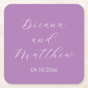 Dessous-de-verre Carré En Papier Calligraphie minimaliste de mariage à la lavande
