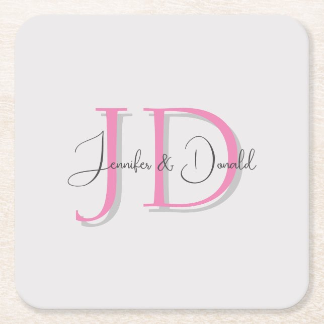 Dessous-de-verre Carré En Papier Calligraphie monogramme de script classique tendan (Devant)