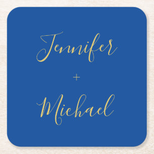 Dessous-de-verre Carré En Papier Calligraphie or bleu couleur personnalisée Édition
