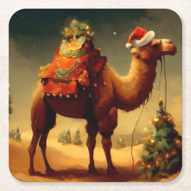 Dessous-de-verre Carré En Papier Camel de Noël 1 (Devant)