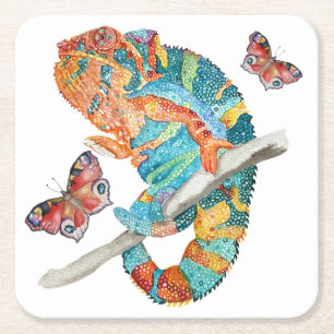 Dessous-de-verre Carré En Papier Caméléon aquarelle vibrant
