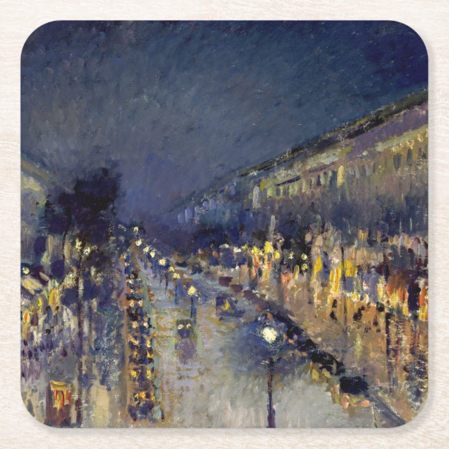 Dessous-de-verre Carré En Papier Camille Pissarro - Boulevard Montmartre en nuit (Devant)
