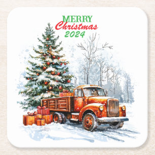 Dessous-de-verre Carré En Papier Camion de Noël