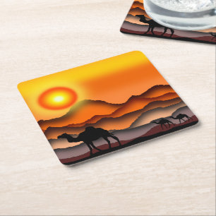 Dessous-de-verre Carré En Papier Camions Dans Le Dessous de verre De Papier Sunset