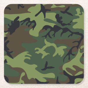 Dessous-de-verre Carré En Papier Camo Militaire Forêt Verte