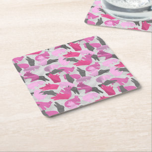 Dessous-de-verre Carré En Papier Camouflage animal Silhouette rose