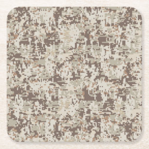 Dessous-de-verre Carré En Papier Camouflage numérique de style beige du désert