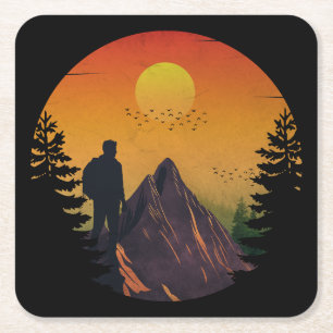 Dessous-de-verre Carré En Papier Camping nature coucher de soleil