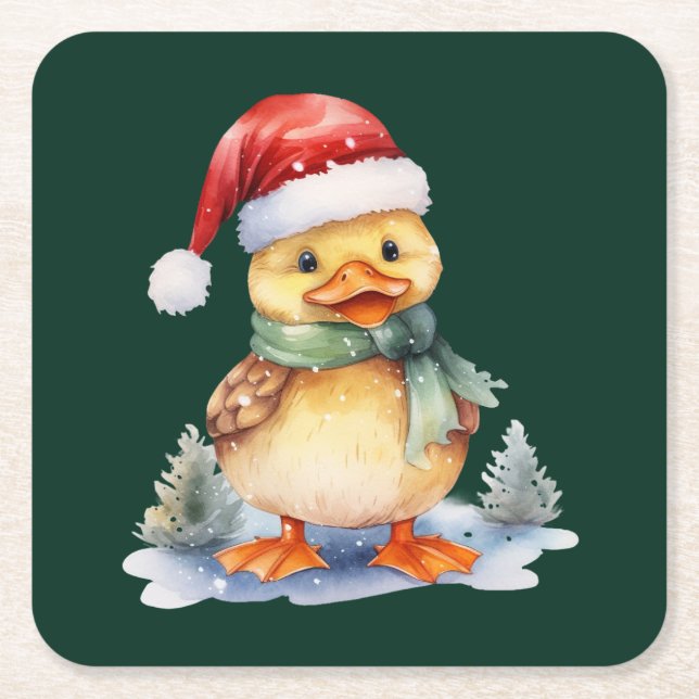 Dessous-de-verre Carré En Papier Canard de Noël (Devant)