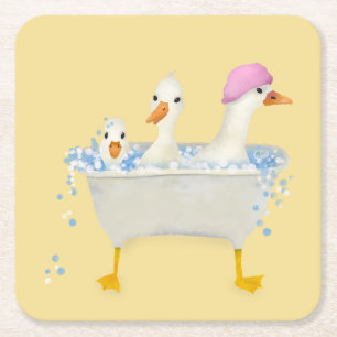 Dessous-de-verre Carré En Papier Canards aquarelles fantaisistes dans la baignoire 