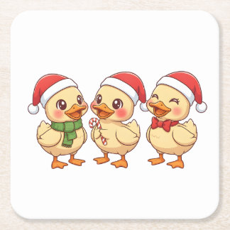 Dessous-de-verre Carré En Papier Canards de Noël Kawaii Mignons | Fêtes de fin d'an