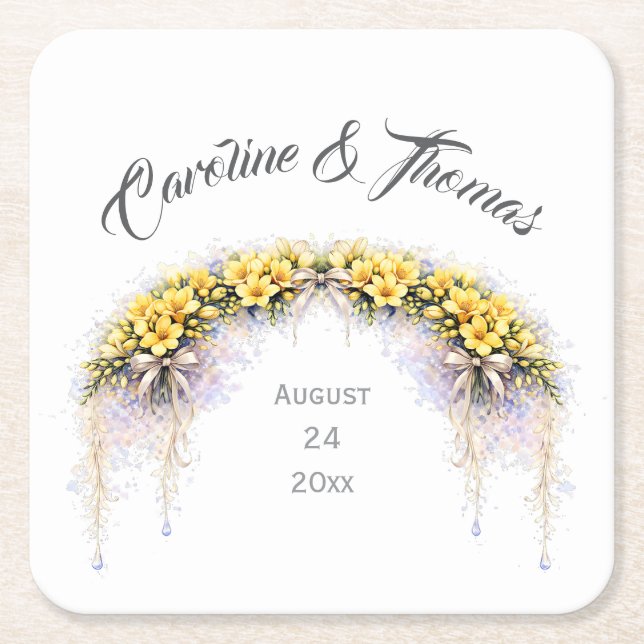 Dessous-de-verre Carré En Papier Canary Yellow Romantic Freesia  Floral Wedding (Devant)