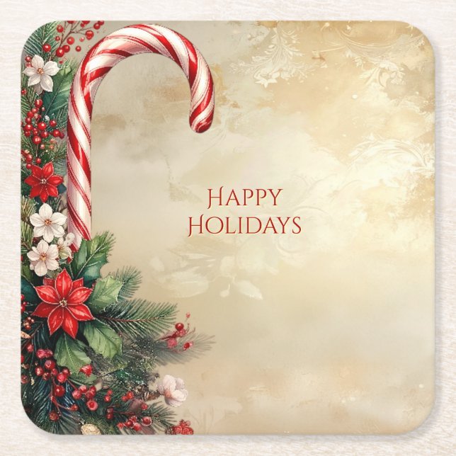 Dessous-de-verre Carré En Papier Candy Cane Christmas Holiday Paper Coaster (Devant)