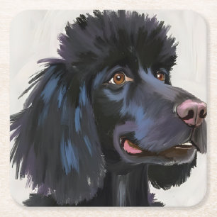 Dessous-de-verre Carré En Papier Caniche noir Peinture aquarelle de chien de comp
