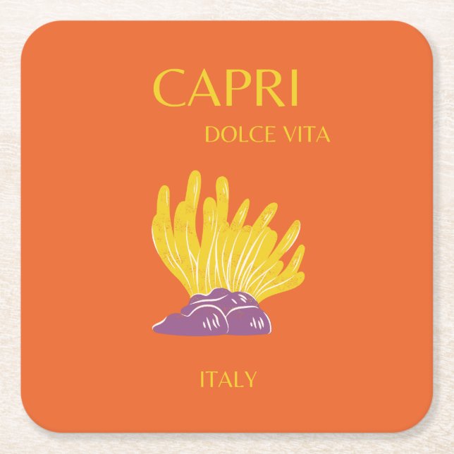 Dessous-de-verre Carré En Papier Capri, Italie, Voyage, Preppy, Orange (Devant)