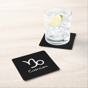 Dessous-de-verre Carré En Papier Capricorn Zodiac Connexion Arrière - plan noir