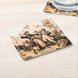 Dessous-de-verre Carré En Papier Capture, Barbe noire pirate, Revenge de la reine A