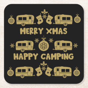 Dessous-de-verre Carré En Papier Caravan Joyeux Camping de Noël
