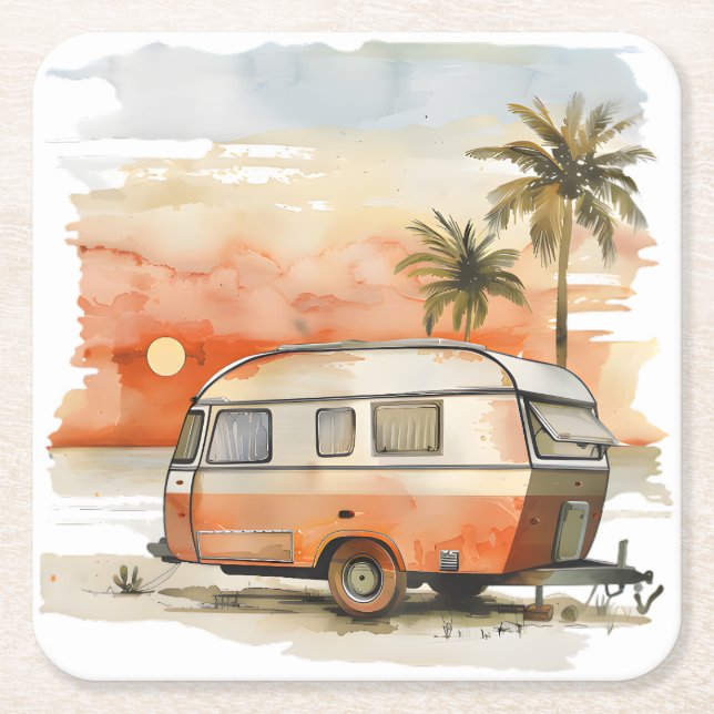 Dessous-de-verre Carré En Papier Caravane (Devant)
