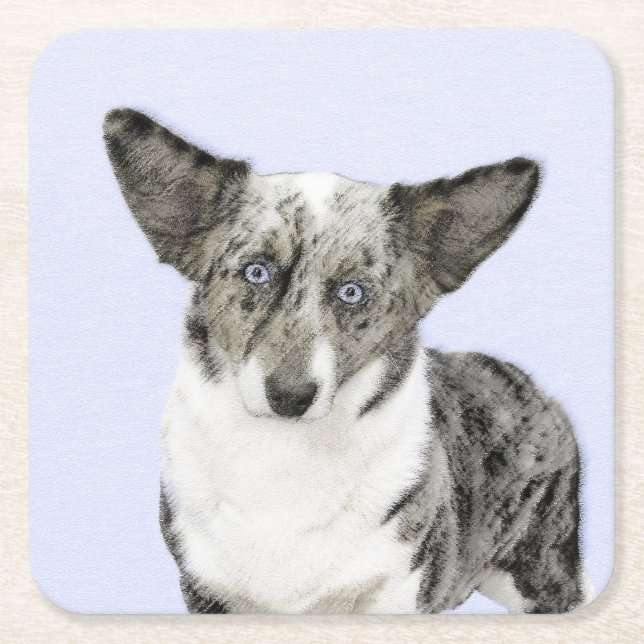 Dessous-de-verre Carré En Papier Cardigan Welsh Corgi Peinture - Art Chien original (Devant)