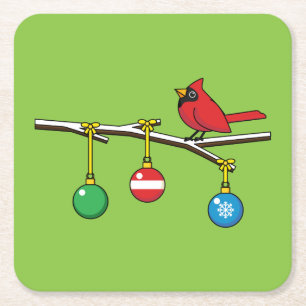 Dessous-de-verre Carré En Papier Cardinal Rouge à Noël Branche nu