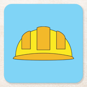 Dessous-de-verre Carré En Papier Caricature de Casquette dur jaune