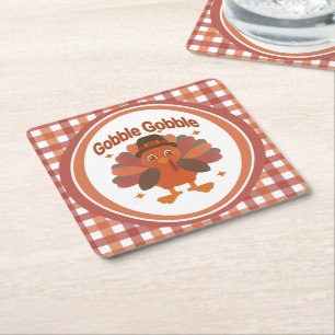 Dessous-de-verre Carré En Papier Caricature de Turquie Thanksgiving - "Gobble Gobbl