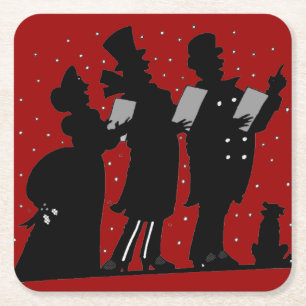 Dessous-de-verre Carré En Papier Carolers in Silhouette Christmas