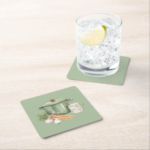 Dessous-de-verre Carré En Papier Carottes de pot vert