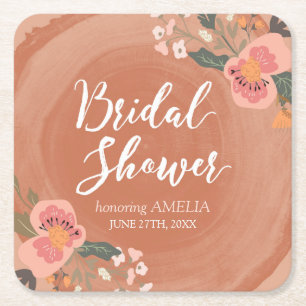 Dessous-de-verre Carré En Papier Carré de Fête des mariées Florale Rustique en bois