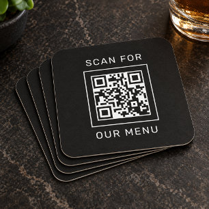 Dessous-de-verre Carré En Papier Carré Noir Scannez Notre Code QR de Menu