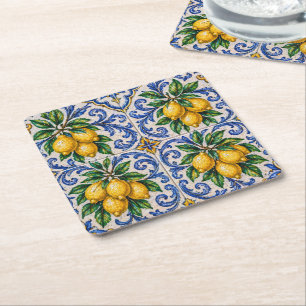 Dessous-de-verre Carré En Papier Carreau d'azulejo au citron méditerranéen