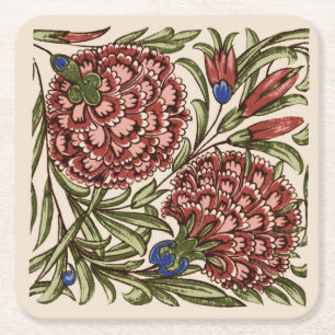 Dessous-de-verre Carré En Papier Carreau de fleur d'œillet Art Déco Antique Rustiqu