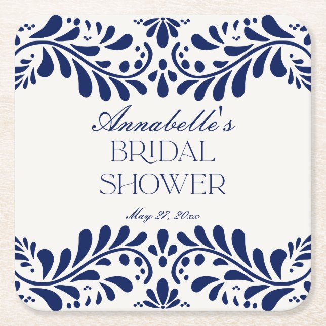 Dessous-de-verre Carré En Papier Carreau Talavera Bleu Mariage Célébration Espagnol (Devant)