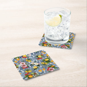 Dessous-de-verre Carré En Papier Carreaux Bleus Motif Méditerranéen 