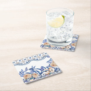 Dessous-de-verre Carré En Papier Carreaux Bleus Motif Méditerranéen 