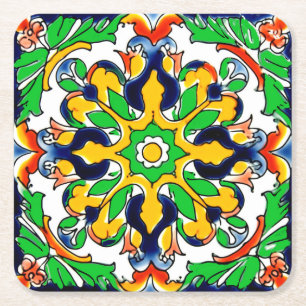 Dessous-de-verre Carré En Papier Carreaux de terre cuite en Talavera mexicaine modè