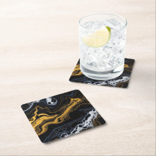 Dessous-de-verre Carré En Papier Carreaux décoratifs Abstraits de luxe - Noir, Or &