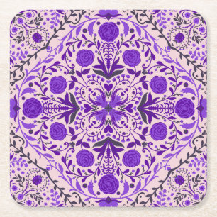 Dessous-de-verre Carré En Papier Carreaux floraux en violet et coton bonbon rose