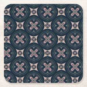 Dessous-de-verre Carré En Papier carreaux géométriques floraux de couleur terreuse