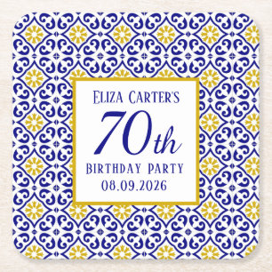 Dessous-de-verre Carré En Papier Carreaux Portugais Bleus 70e Anniversaire Méditerr