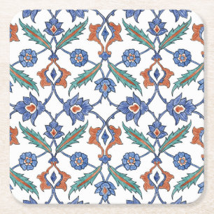 Dessous-de-verre Carré En Papier Carreaux turcs médiévaux : Ornement floral.