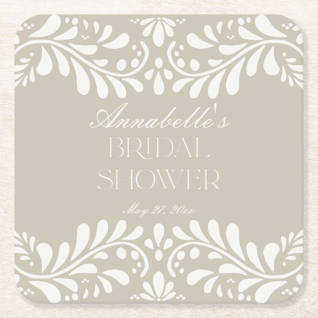 Dessous-de-verre Carré En Papier Carrelage de Talavera beige Fête de mariage espagn (Devant)