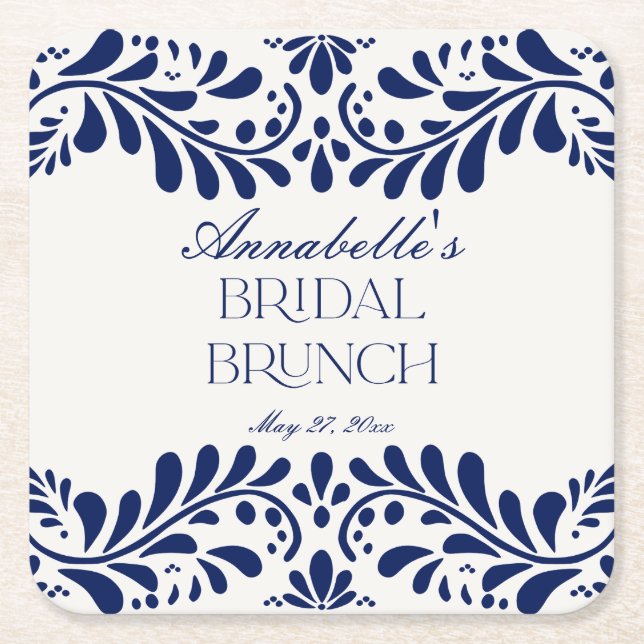 Dessous-de-verre Carré En Papier Carrelage de Talavera bleu brunch de mariage Fiest (Devant)