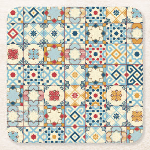 Dessous-de-verre Carré En Papier Carrelage marocain, motif sans couture colorée.